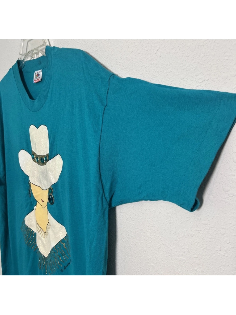 Vtg 90s Country Charm Jewels Gems Fruit Of The Loom Single Stitch Green Tee XL - Picture 4 of 14
